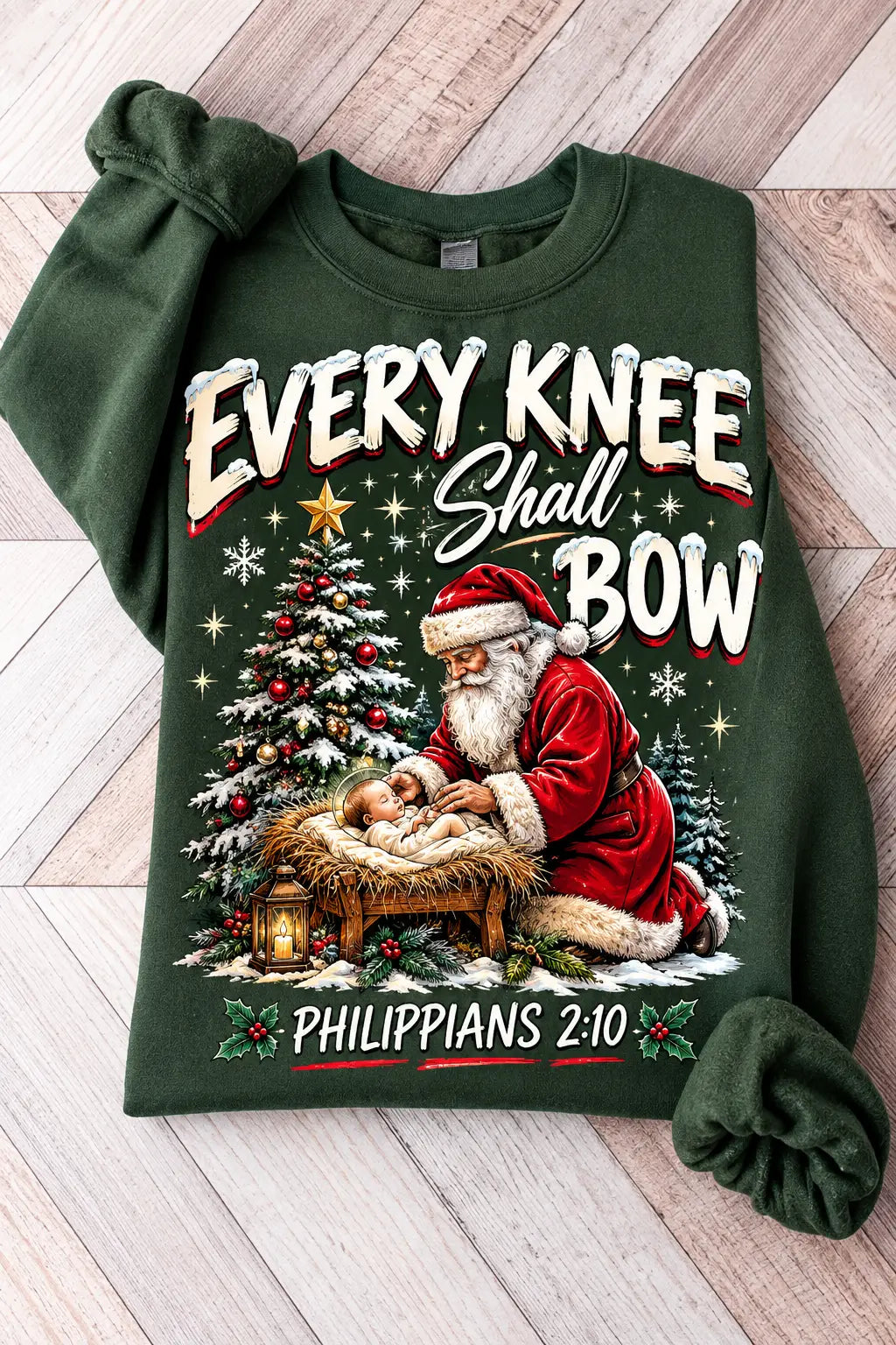 Every Knee Shall Bow Santa Christmas Sweatshirt, Winter Sweater Outfit