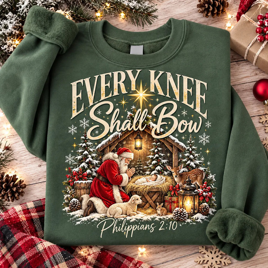 Kneeling Santa & Baby Jesus Faith Christmas Sweatshirt, Winter Sweater Outfit