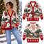 Festive Winter Snowflake Christmas Knitted Cardigan, Cozy Winter Outfit Sweater