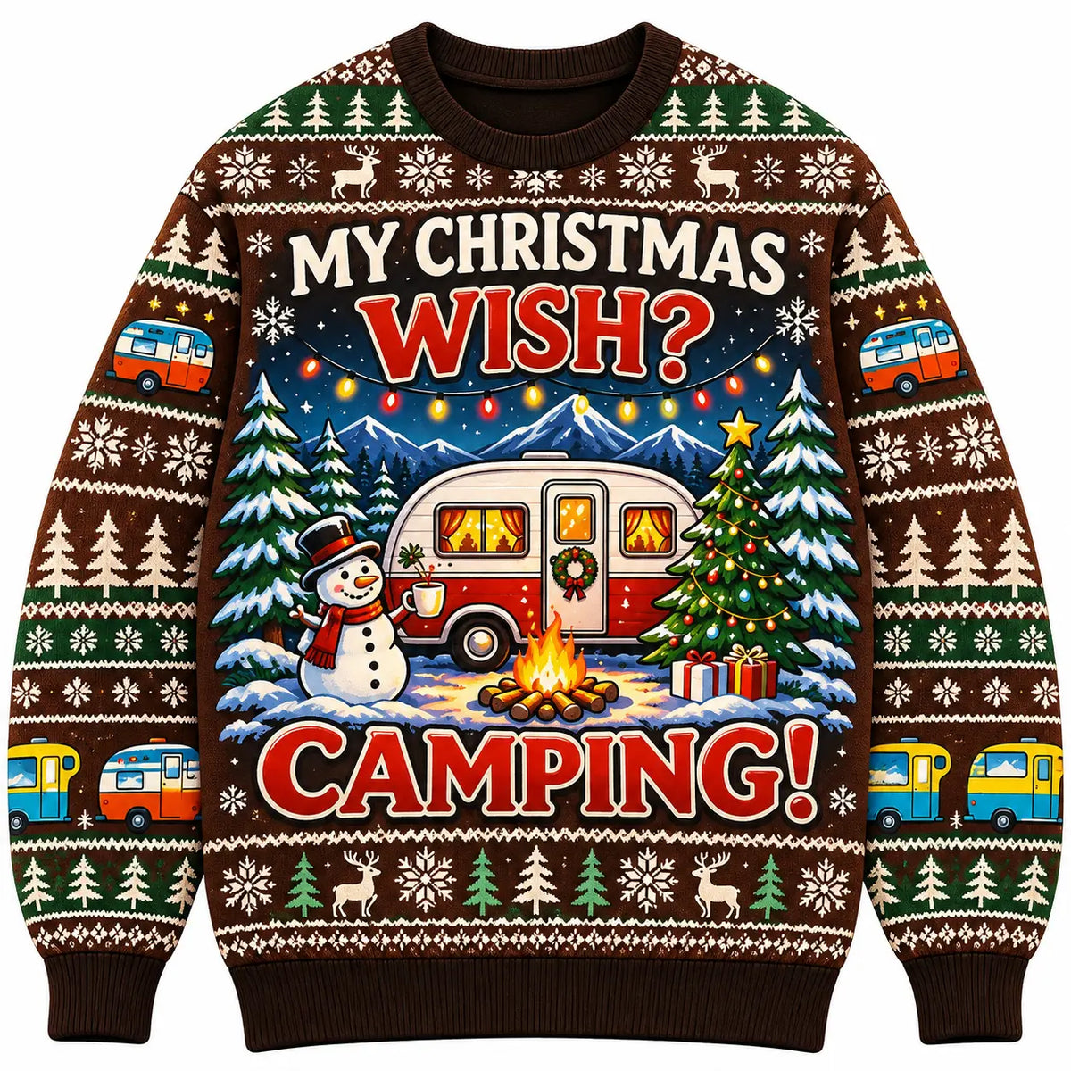 Vintage My Christmas Wish Camping Sweatshirt, Retro RV Trailer Campfire Ugly Sweater