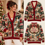 Vintage "Merry Christmas" Nutcracker & Rocking Horse Knitted Cardigan Sweater