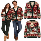 Personalized Couple Name Festive Santa House Christmas Knitted Cardigan, Cozy Winter Outfit Sweater