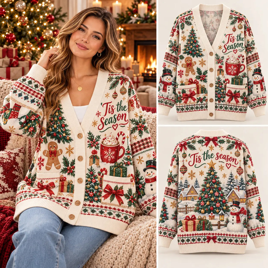 'Tis the Season Christmas Gingerbread Man & Hot Cocoa Knitted Cardigan