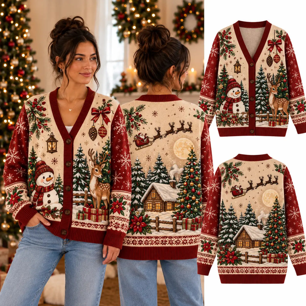 Cozy Festive Santa Is Coming Christmas Knitted Cardigan, Winter Outfit Sweater
