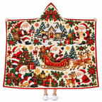 Vintage Santa Christmas Hooded Blanket, Cozy Festive Wearable Throw Gift