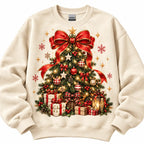 Festive Christmas Tree Sweatshirt – Red Bow & Present Boxes Christmas Crewneck