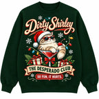 Funny Dirty Shirley Cat Christmas Sweatshirt, Retro Santa Kitty Cocktail Ugly Xmas Sweater