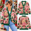 Festive Dolly Patchwork Christmas Knitted Cardigan, Cozy Winter Outfit Sweater