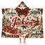 Personalized Name Christmas Hooded Blanket, Custom Reindeer Sleigh Holiday Gift