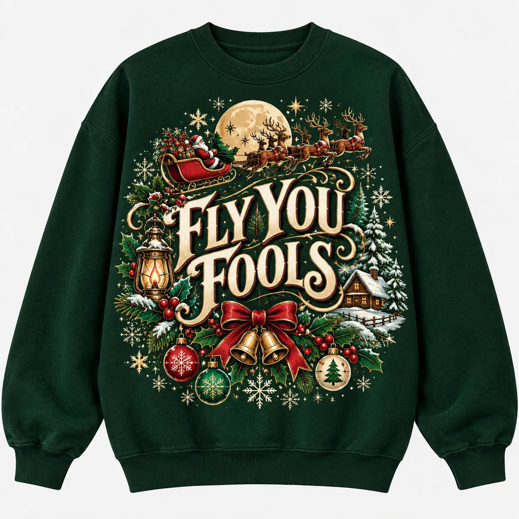 Fly You Fools Santa Christmas Sweatshirt,  Reindeer Fly You Fools Winter Sweater Outfit