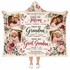 Personalized Photo Family Hooded Blanket, Mom Grandma Great Grandma Gift