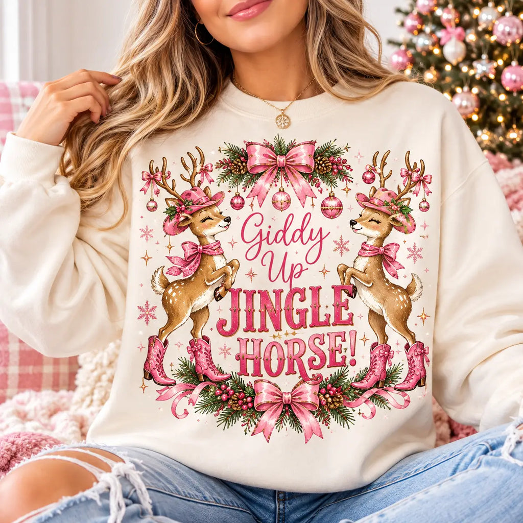 Giddy Up Holiday Reindeer Christmas Sweatshirt, Winter Sweater Outfit