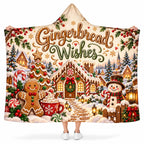 Gingerbread Wishes Hooded Blanket, Christmas Gingerbread House Snowman Gift