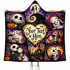 Personalized Spooky Love Halloween Hooded Blanket, Gothic Couple Gift