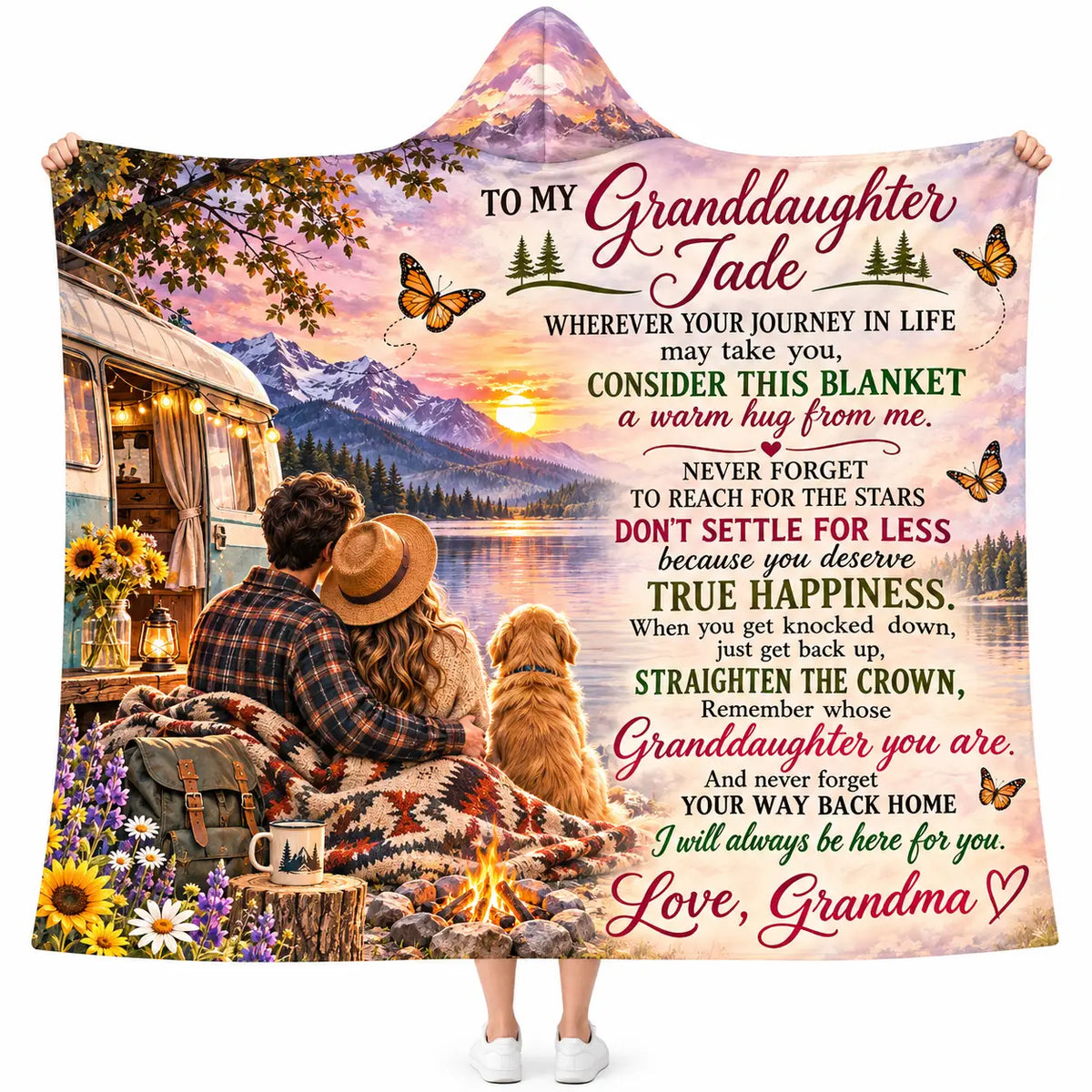 Personalized To My Granddaughter Hooded Blanket, Outdoor Camping Gift Grandma
