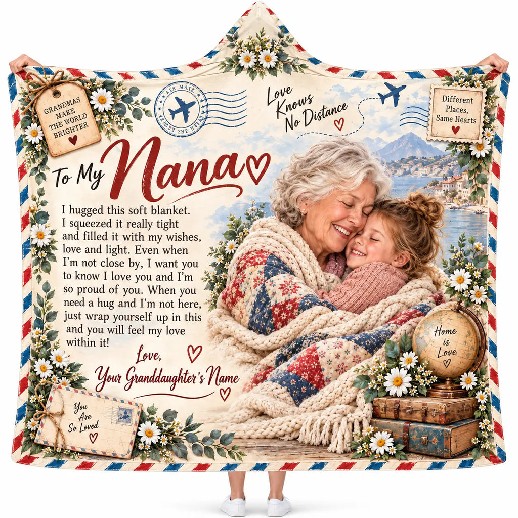 Personalized Photo Nana Hooded Blanket, Custom Long Distance Airmail Hug Gift