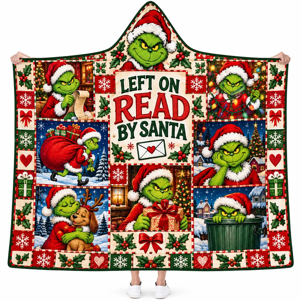 Left On Read By Santa Christmas Green Monster Hooded Blanket, Festive Gift