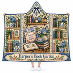 Personalized Book Garden Hooded Blanket, Floral Bookish Wearable Throw Gift