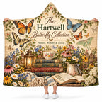 The Hartwell Butterfly Collection Hooded Blanket - Vintage Garden & Books Fleece Throw