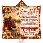 To My Daughter Hooded Blanket - Sunset Lake Sunflower Fleece Throw Gift from Dad