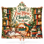 Just One More Chapter Wearable Hooded Blanket - Bookshelf, Reading Cats & Coffee Cup Throw Blanket, Reader Gift