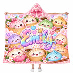 Personalized Kawaii Dumpling Hooded Blanket, Custom Name Dim Sum Foodie Gift