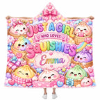 Personalized Just A Girl Who Loves Squishies Hooded Blanket, Custom Name Gift