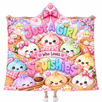 Just A Girl Who Loves Squishies Hooded Blanket, Kawaii Cherry Blossom Gift
