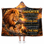 Personalized To My Daughter Hooded Blanket - Lion & Cub Sunset Mountain Fleece Throw Gift