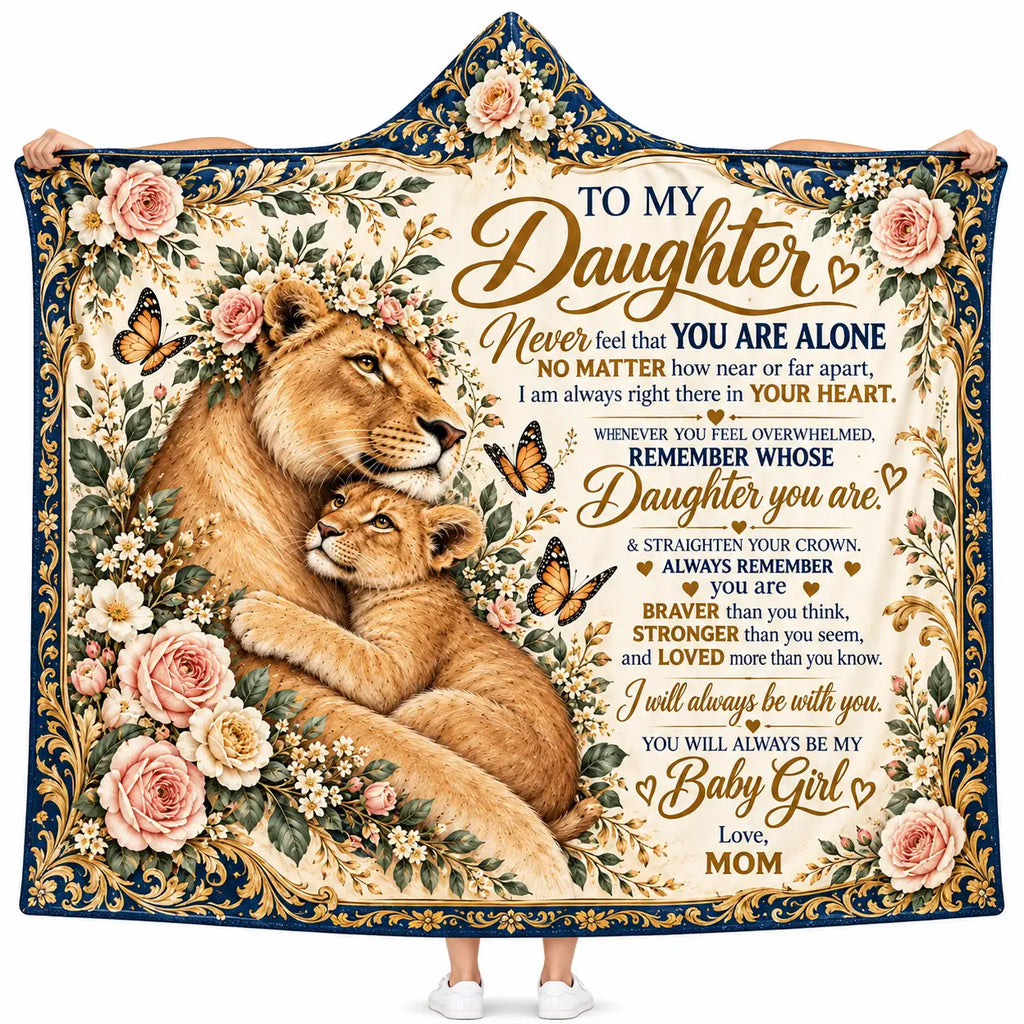 To My Daughter Hooded Blanket - Lioness and Cub Floral Fleece Throw Gift from Mom