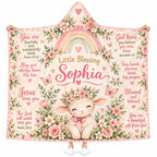Custom Name Baby Girl Hooded Blanket - Christian Bible Verses Pink Floral Lamb & Rainbow Wearable Blanket, Baptism Gift