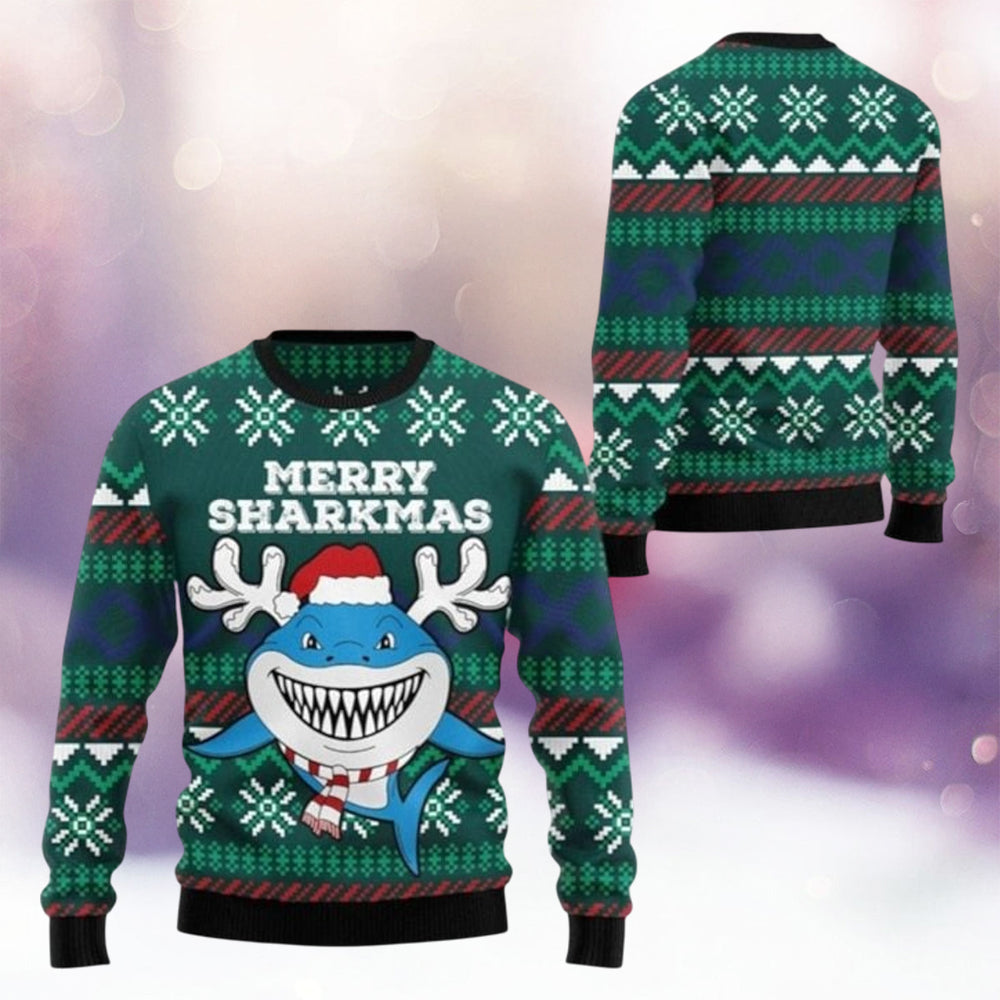 Merry Sharkmas Ugly Christmas Sweater Funniest Christmas Presents For Shark Lovers
