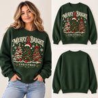 Merry & Bright Christmas Sweatshirt – Retro Christmas Trees & Leopard Print Crewneck