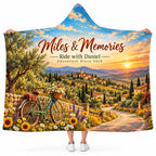 Personalized Miles & Memories Hooded Blanket - Tuscany Bicycle Sunset Scenic Fleece Throw Gift