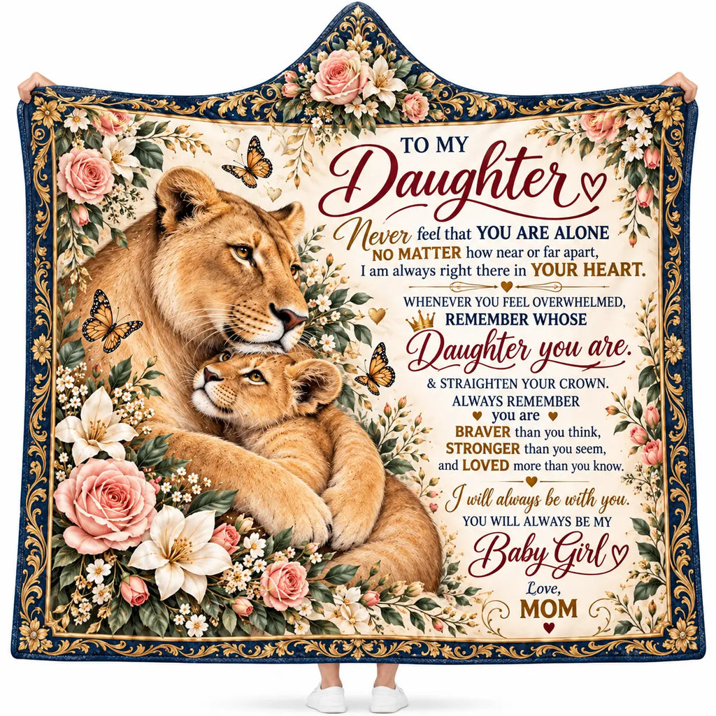 To My Daughter Hooded Blanket - Lioness and Cub Floral Fleece Throw Gift from Mom