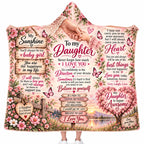 To My Daughter Hooded Blanket - Pink Floral Pink Butterfly Fleece Throw Gift from Mom