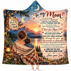 To My Mom Hooded Blanket - Sunset Mountain Lake Sentimental Fleece Throw Gift from Son