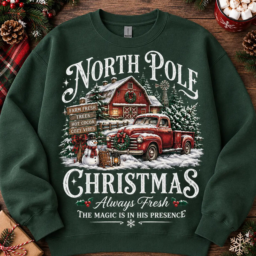 North Pole Christmas Farm Fresh Trees Christmas Sweatshirt, Winter Sweater Outfit