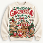 Retro North Pole Gingerbread Bakery Sweatshirt, Vintage Christmas Cookie Baking Graphic Sweater