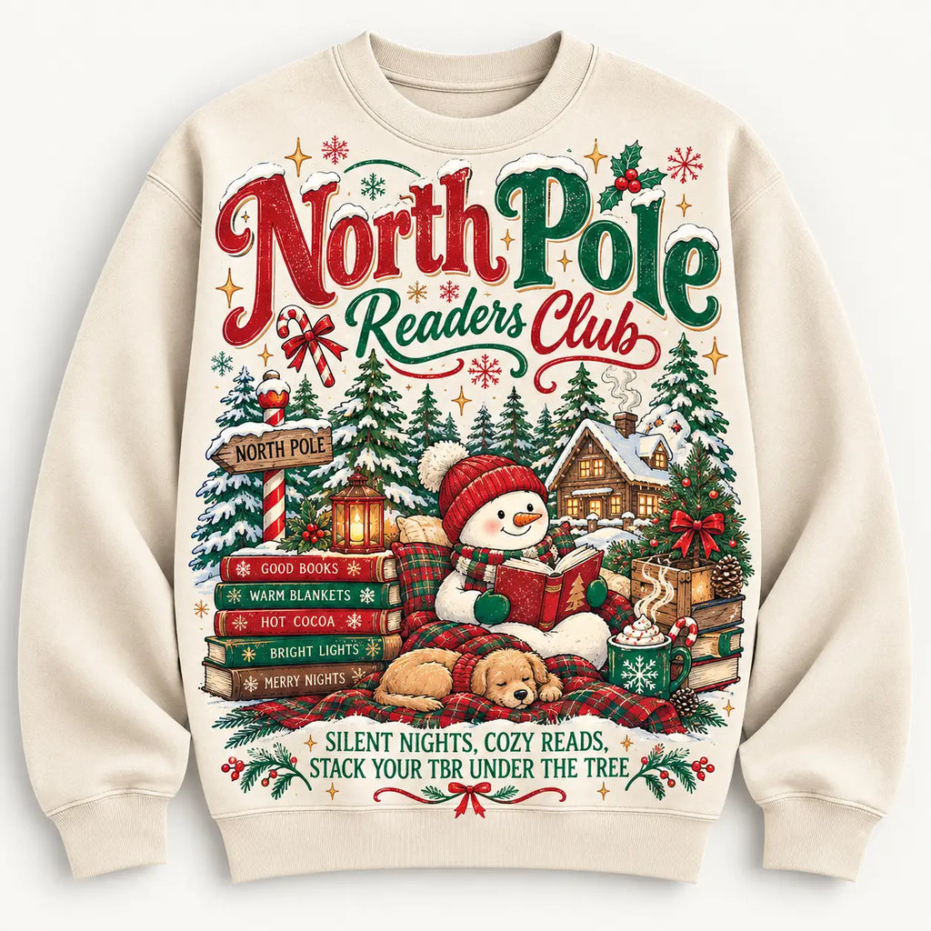 North Pole Readers Club Sweatshirt, Cozy Snowman Book Lover Christmas Sweater