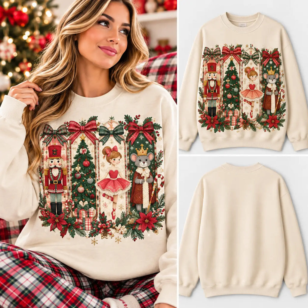Retro Nutcracker Christmas Sweatshirt, Vintage Ballerina Mouse King Holiday Ugly Sweater