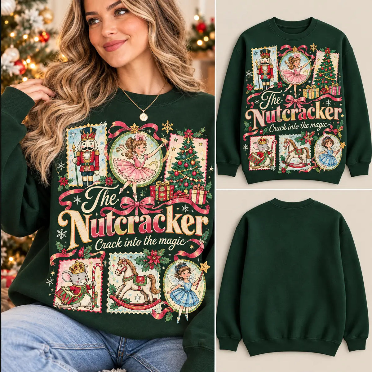 Vintage The Nutcracker Christmas Sweatshirt, Retro Ballerina Sugar Plum Fairy Ugly Sweater