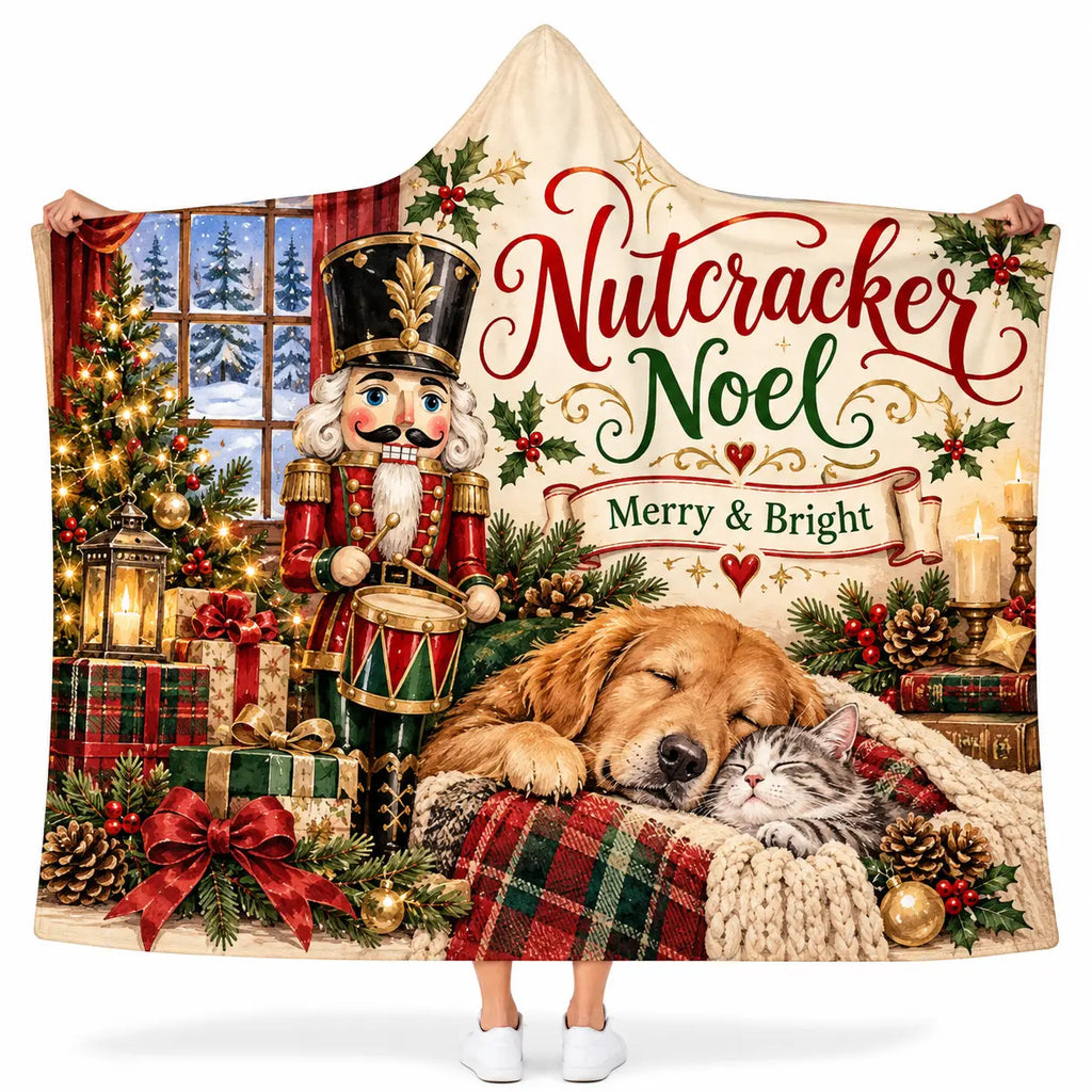 Nutcracker Noel Hooded Blanket - Festive Christmas Dog & Cat Fleece Throw