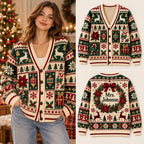 Cozy Vintage Snowflake Christmas Knitted Cardigan, Winter Outfit Sweater