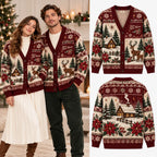 Personalized Couple Name Reindeer Christmas Knitted Cardigan, Cozy Winter Outfit Sweater