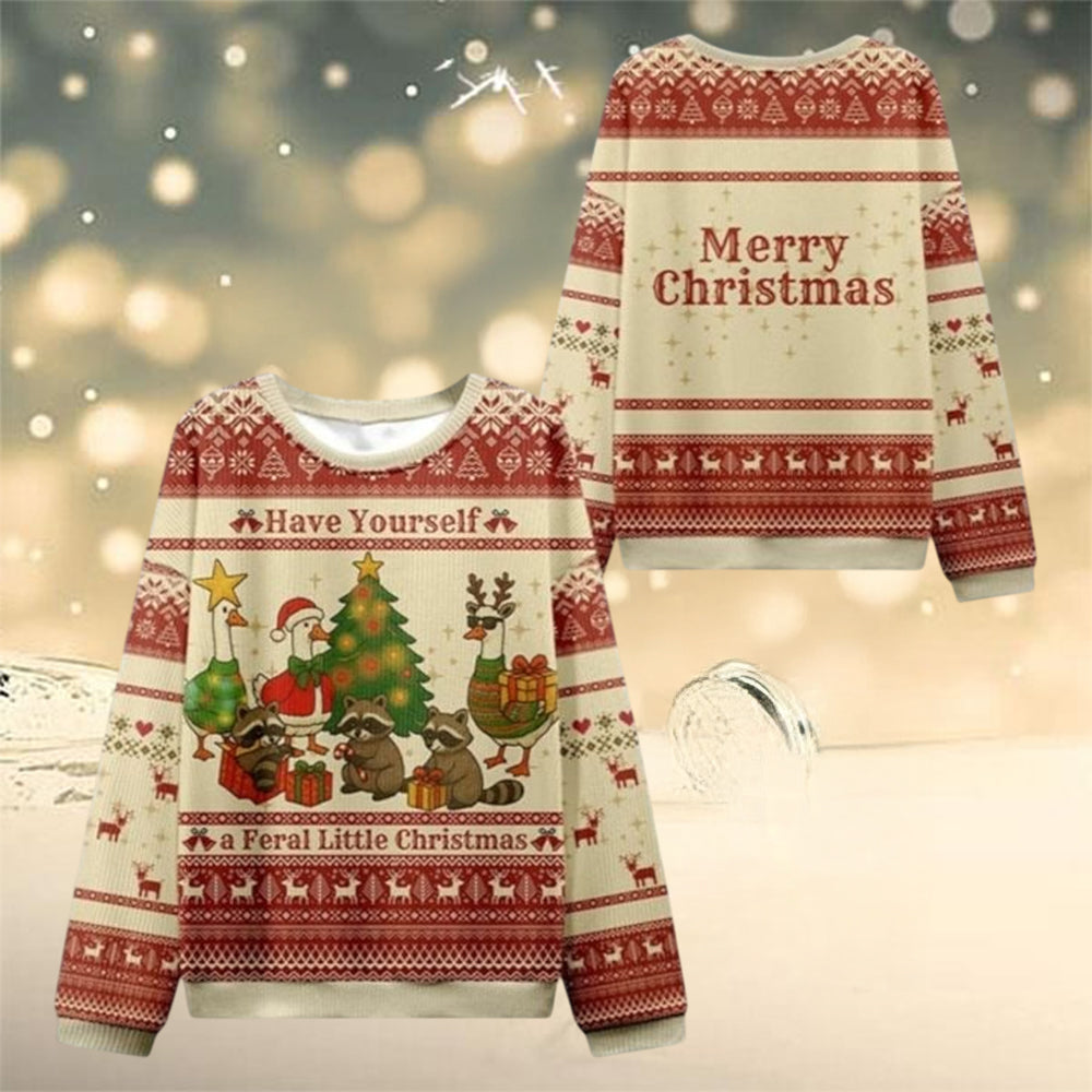 Raccoons Ducks Party Ugly Christmas Sweater Funny Xmas Sweater Present For Duck Lovers