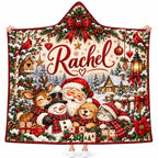 Personalized Christmas Hooded Blanket - Custom Name Santa, Snowman & Pets Wearable Blanket, Holiday Gift