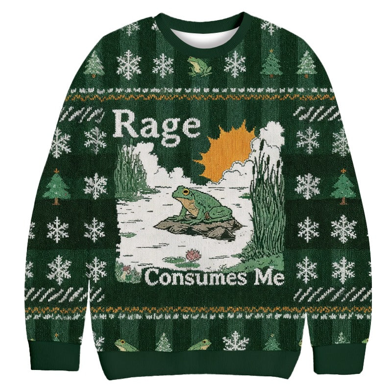 Rage Consumes Me Frog Pond Ugly Christmas Sweater Funniest Ugly Christmas Sweater