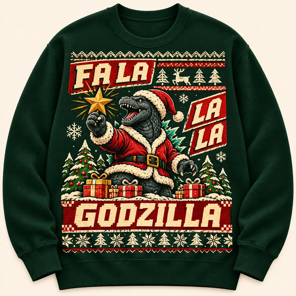 Funny Godzilla Christmas Sweatshirt, Retro Santa Godzilla Ugly Sweater