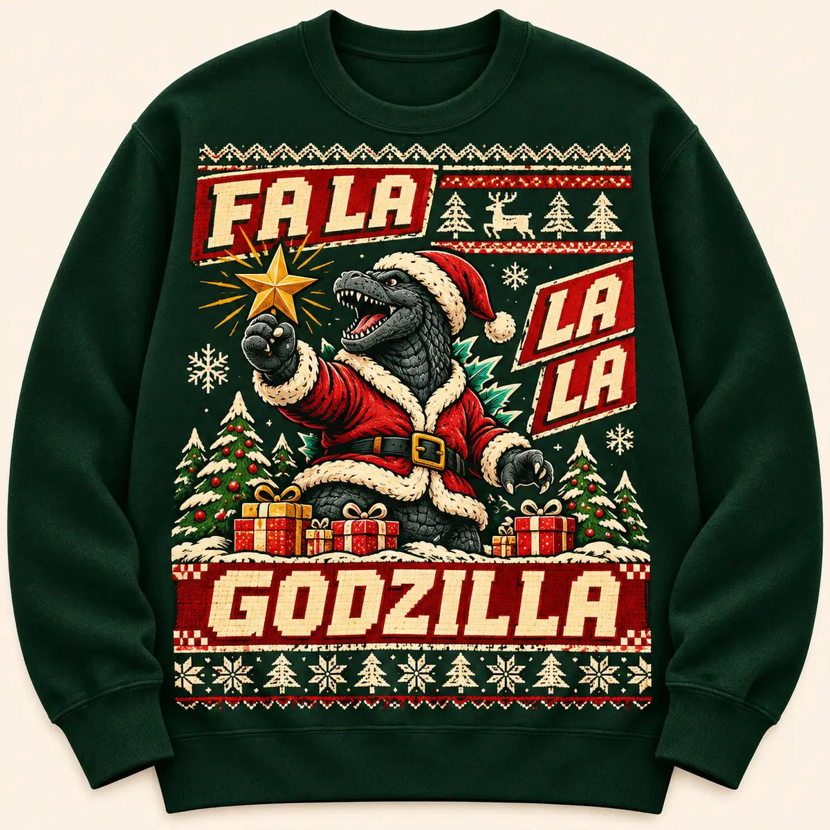 Funny Godzilla Christmas Sweatshirt, Retro Santa Godzilla Ugly Sweater